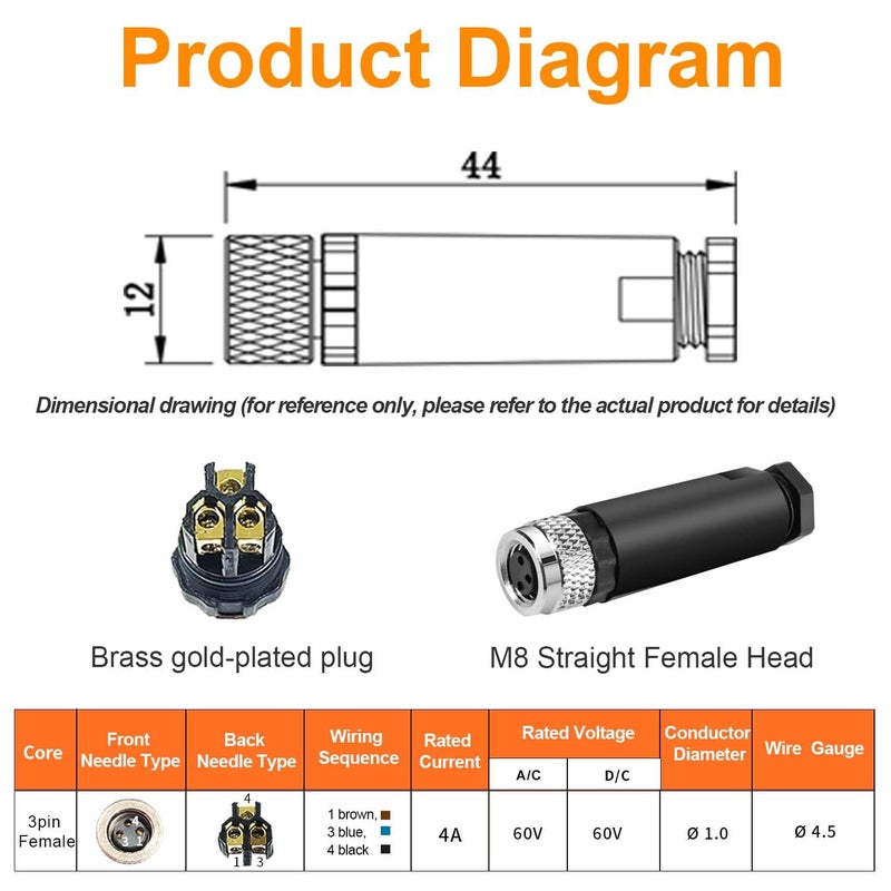 PklzNet 10 Pcs M8 3-Pin Aviation Connector Female, Industrial A Coding Field Assembly Plug 8mm IP67 Waterproof for Circular Socket Panel Sensor - Image 5